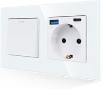 JIMEIDA Fehér Villanykapcsoló USB Aljzattal, USB-A és Type-C Porttal, 3.1A, Üveglappal - 1-Fach, 1-Weg, USB Steckdose, White 1