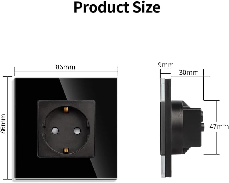 JIMEIDA fekete Schuko aljzat 16A 250V falba süllyesztett védőérintkezős dugalj - 1 socket, black