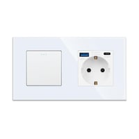 JIMEIDA kristalni stakleni preklopni prekidač s USB-A i Type-C priključkom 3.1A 10A 250V - bijeli 2