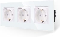 JIMEIDA Socket in White 16 Amp Glass Sockets with Waterproof Lid 228 x 86 mm, 250 V, 1 Compartment - 3-gang socket, White 1
