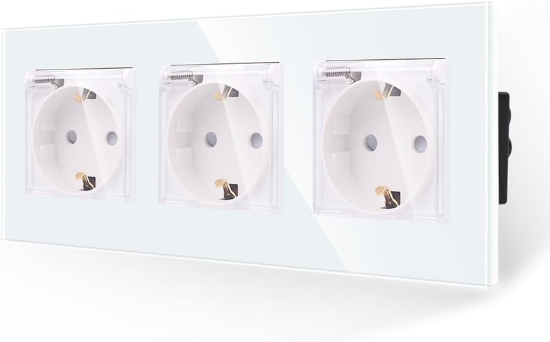 JIMEIDA Socket in White 16 Amp Glass Sockets with Waterproof Lid 228 x 86 mm, 250 V, 1 Compartment - 3-gang socket, White