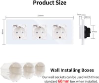 JIMEIDA Socket in White 16 Amp Glass Sockets with Waterproof Lid 228 x 86 mm, 250 V, 1 Compartment - 3-gang socket, White 3