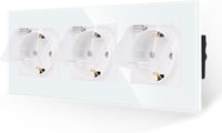 JIMEIDA Socket in White 16 Amp Glass Sockets with Waterproof Lid 228 x 86 mm, 250 V, 1 Compartment - 3-gang socket, White 2