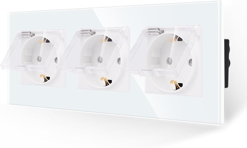 JIMEIDA Socket in White 16 Amp Glass Sockets with Waterproof Lid 228 x 86 mm, 250 V, 1 Compartment - 3-gang socket, White