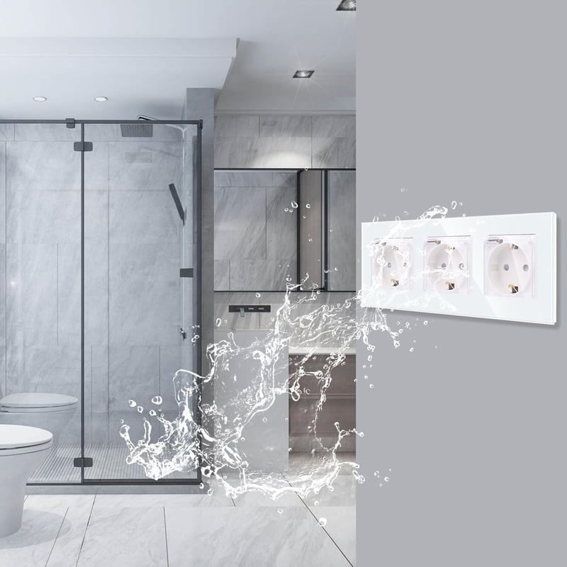JIMEIDA Socket in White 16 Amp Glass Sockets with Waterproof Lid 228 x 86 mm, 250 V, 1 Compartment - 3-gang socket, White