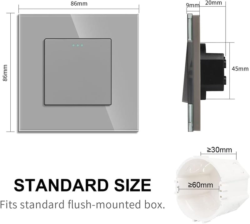 JIMEIDA szürke billenőkapcsoló 1 pólusú 10A 250V falba süllyesztett - 1-Fach, 1-Weg, 1er-Pack, gray