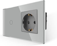 JIMEIDA szürke üveg érintéses fali kapcsoló Schuko aljzattal, LED jelzőfénnyel - 1-Fach, Touch Lichtschalter& Steckdose, gray 1