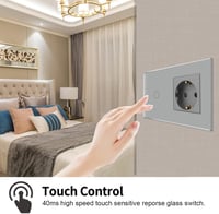 JIMEIDA szürke üveg érintéses fali kapcsoló Schuko aljzattal, LED jelzőfénnyel - 1-Fach, Touch Lichtschalter& Steckdose, gray 2