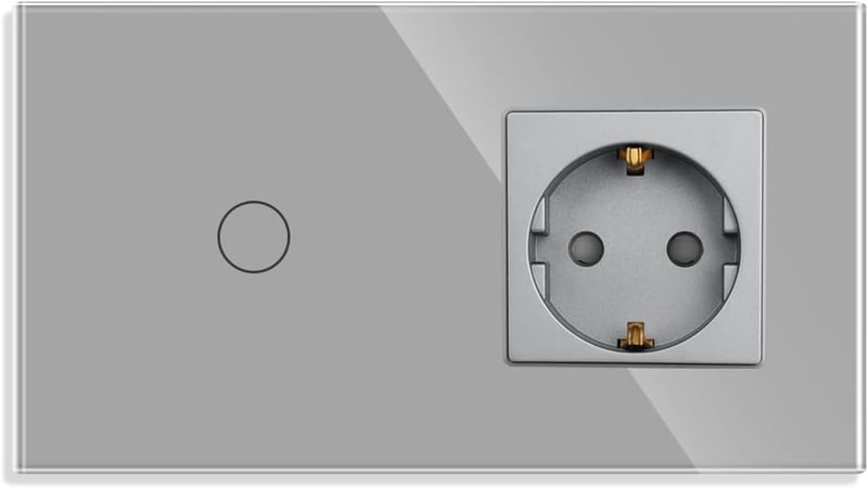 JIMEIDA szürke üveg érintéses fali kapcsoló Schuko aljzattal, LED jelzőfénnyel - 1-Fach, Touch Lichtschalter& Steckdose, gray