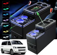 JINBZZON Középkonzol 7 Színű LED Világítással és Vezeték Nélküli Töltővel VW T4 T5 T6 T7 T6.1 2003-2019 Kompatibilis Karfás USB Csatlakozóva 1