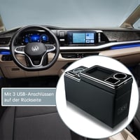 JINBZZON Középkonzol 7 Színű LED Világítással és Vezeték Nélküli Töltővel VW T4 T5 T6 T7 T6.1 2003-2019 Kompatibilis Karfás USB Csatlakozóva 6