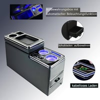 JINBZZON Középkonzol 7 Színű LED Világítással és Vezeték Nélküli Töltővel VW T4 T5 T6 T7 T6.1 2003-2019 Kompatibilis Karfás USB Csatlakozóva 4