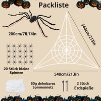 JINGTOPS Decor Halloween pânză de păianjen uriașă 200 cm, cu 20 de păianjeni și 80 g de pânză, decor XXL înfricoșător pentru interior și exterior 2