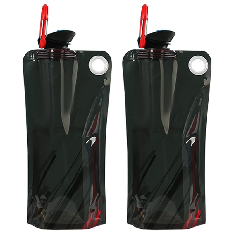 JINGTOPS Set 2 Bidoane Pliabile, 1 litru, cu carabină, fără BPA, sticlă de apă retractabilă pentru drumeții, camping, festivaluri