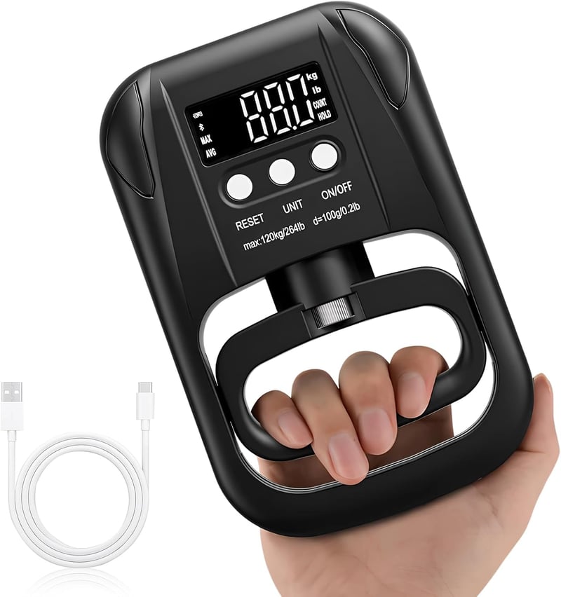 Jinlaili Digitális kézerőmérő markolat edző 264 lb 120 kg LED kijelző USB töltőkábel fekete