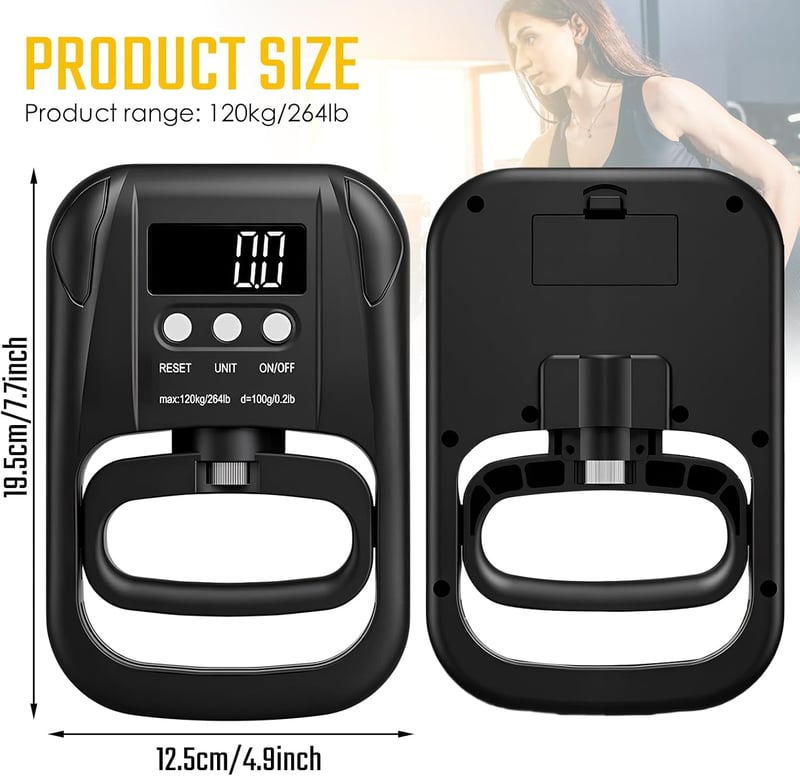 Jinlaili Digitális kézerőmérő markolat edző 264 lb 120 kg LED kijelző USB töltőkábel fekete