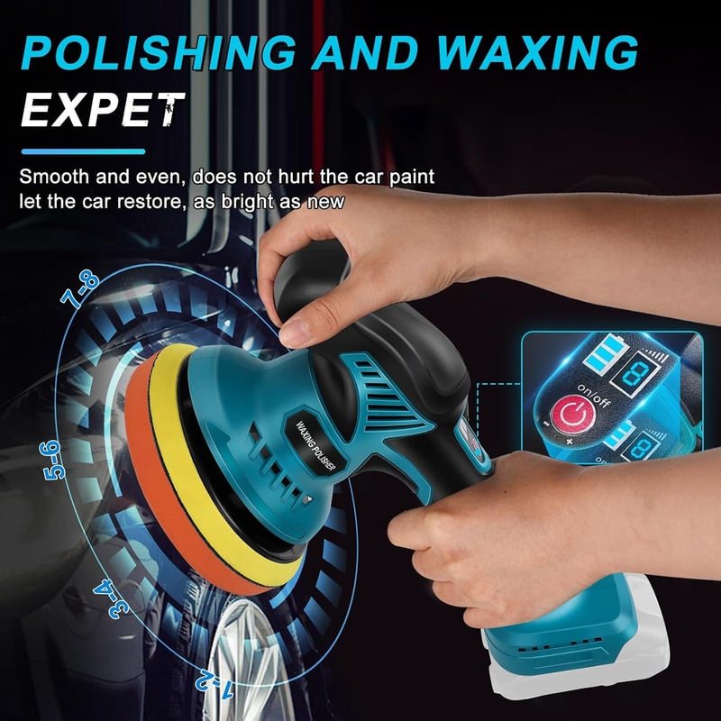 JinsenTGG Akkus excentrikus autó fényező polírozó gép Makita 21 V akkukhoz 8 fokozat 2800-5500 ford kék-fekete (akku nélkül)
