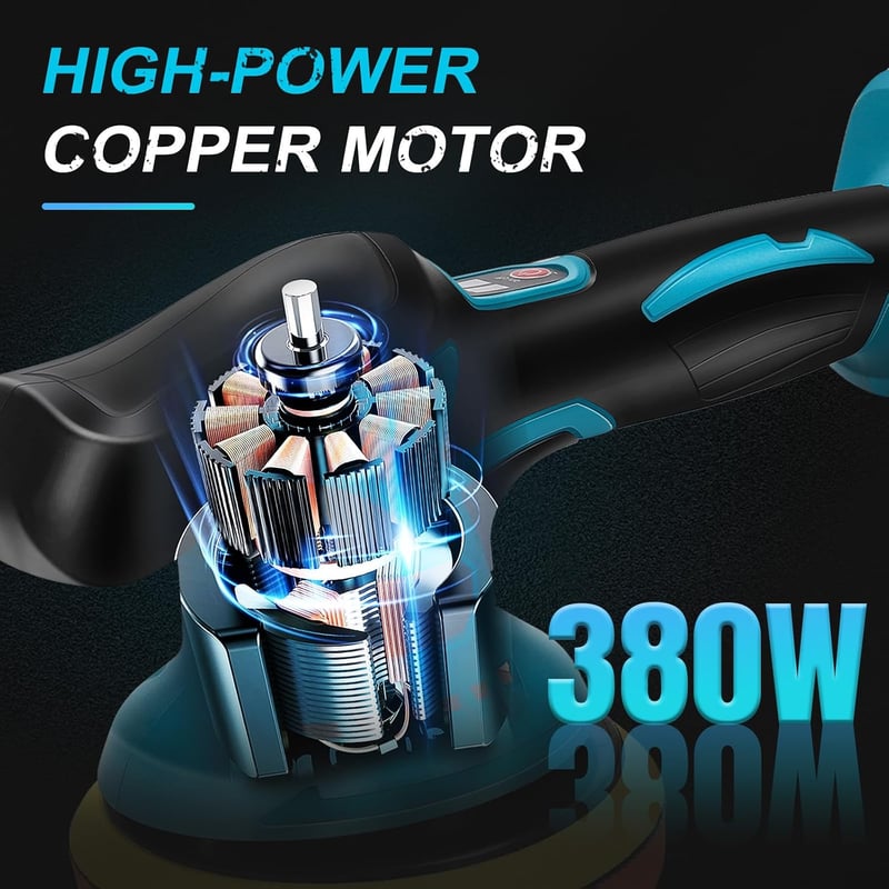 JinsenTGG Akkus excentrikus autó fényező polírozó gép Makita 21 V akkukhoz 8 fokozat 2800-5500 ford kék-fekete (akku nélkül)