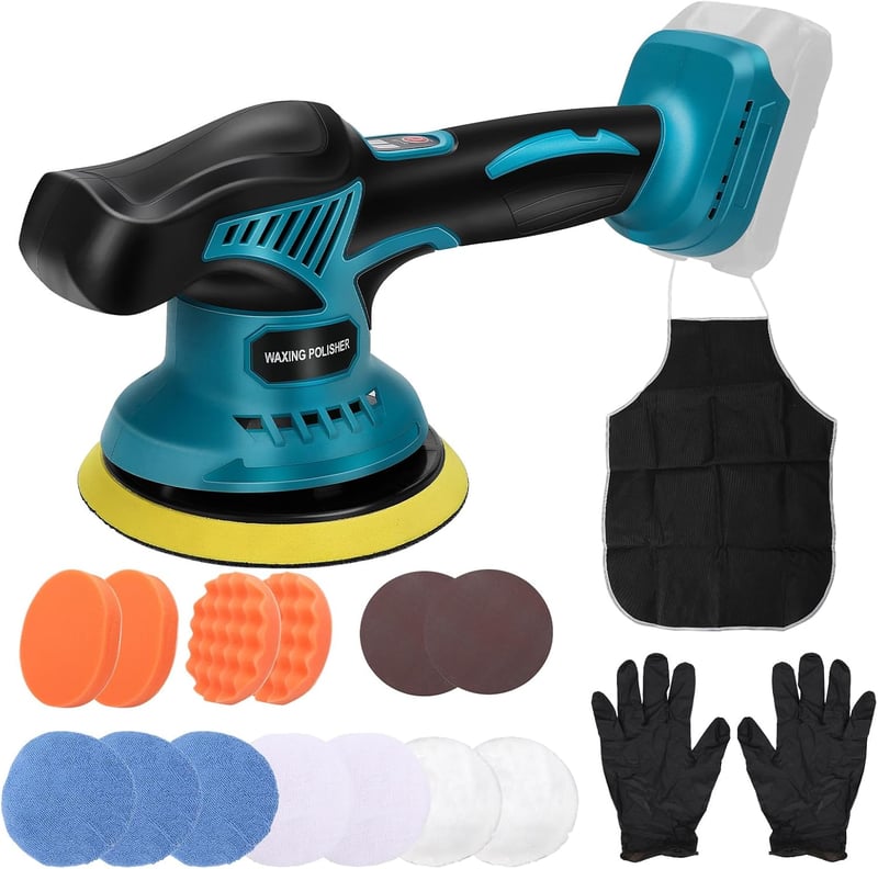 JinsenTGG Akkus excentrikus autó fényező polírozó gép Makita 21 V akkukhoz 8 fokozat 2800-5500 ford kék-fekete (akku nélkül)