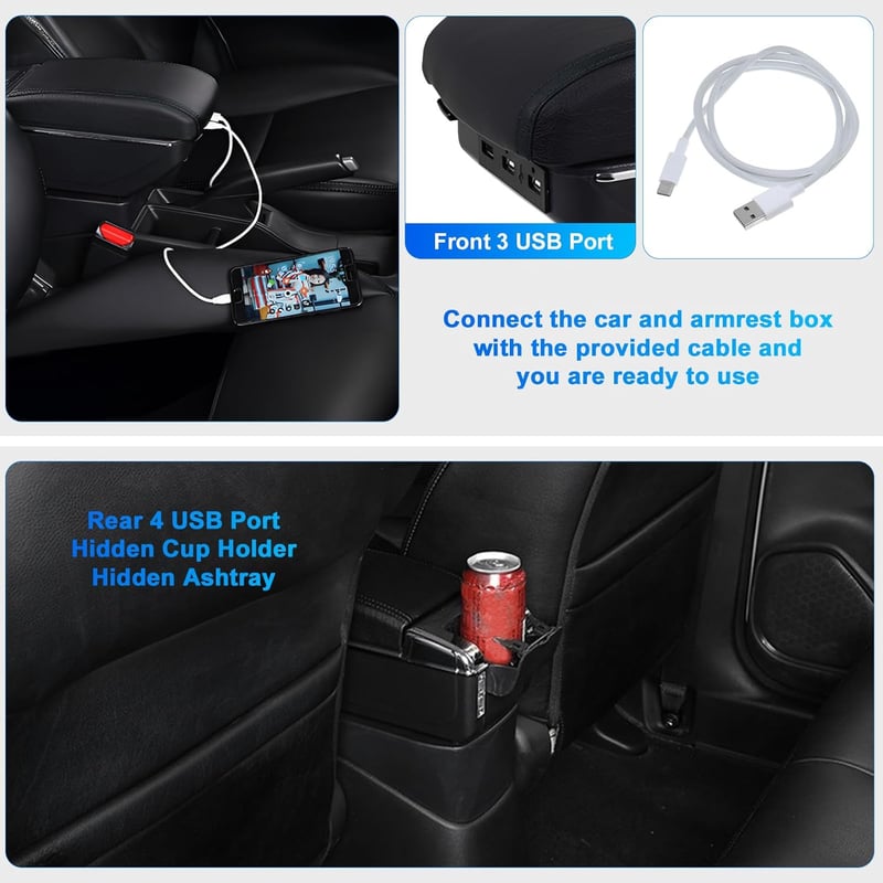 JinsenTGG Peugeot 207 207CC Középkonzol Tárolódoboz USB Fekete Bőr