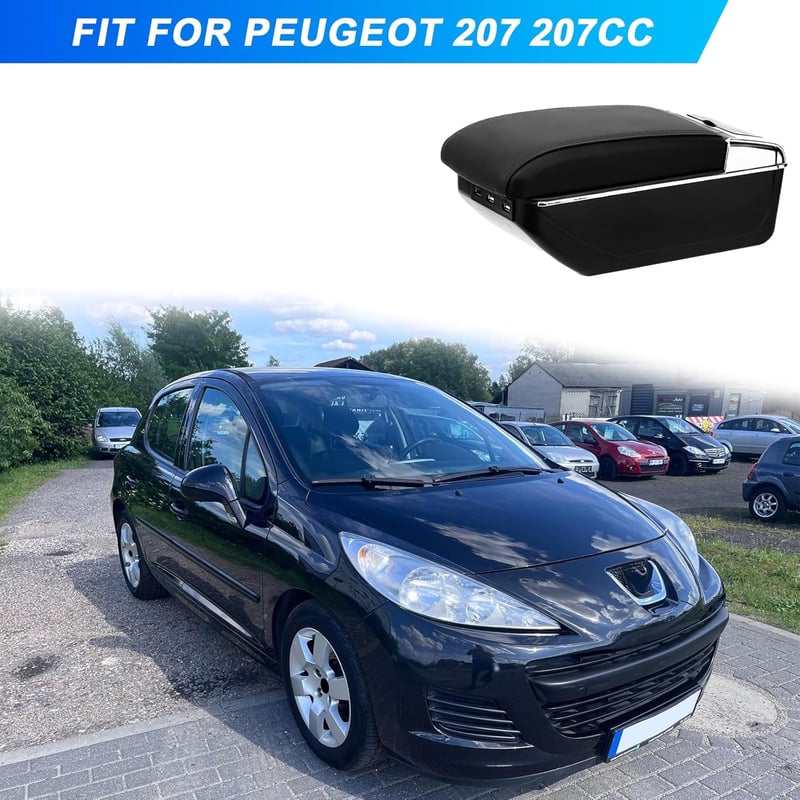 JinsenTGG Peugeot 207 207CC Középkonzol Tárolódoboz USB Fekete Bőr