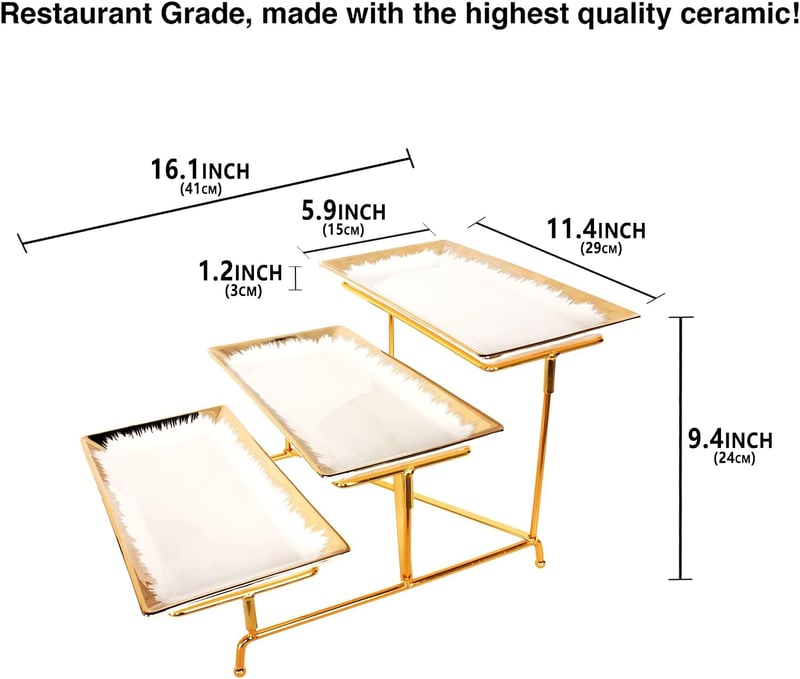 jinsongdafa 3 szintes porcelán tálca szett arany peremmel és állvánnyal