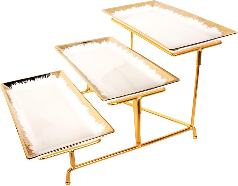 jinsongdafa 3 szintes porcelán tálca szett arany peremmel és állvánnyal