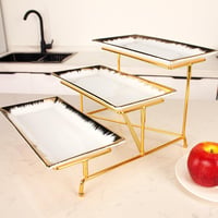 jinsongdafa 3 szintes porcelán tálca szett arany peremmel és állvánnyal 5