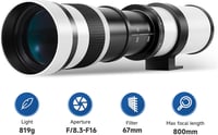 JINTU 420-800mm F8.3 Teleobjektív Canon EOS Rebel T8i T7i T6i T3i 1200D 750D 600D 2