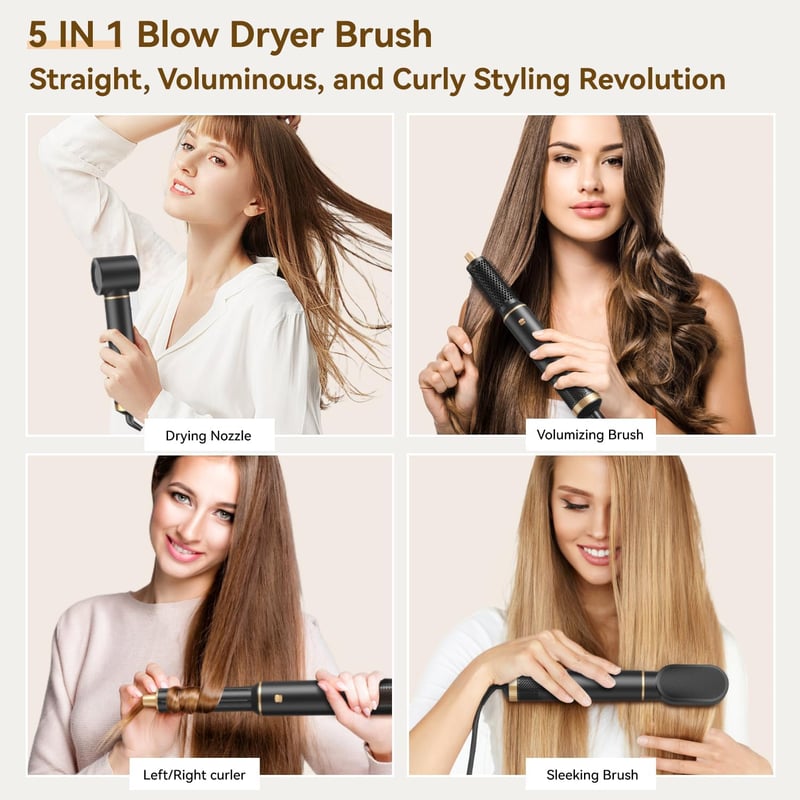 JINYAWA 5-az-1-ben Hajformázó Készlet - Automata Hajgöndörítő, Meleglevegős Körkefe, Ionos Hajszárító, 3 Hőfokozat, Kerámia Bevonat