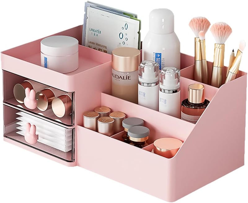 Organizator de machiaj Jioko pentru baie, cutie de depozitare pentru cosmetice cu suport pentru pensule