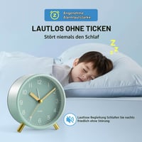 Ceas deșteptător analogic Jisile, fără ticăit, cu lumină de noapte, funcționare pe baterii 2