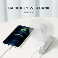 JISULIFE 3 az 1-ben Hordozható Mini Ventilátor 4800 mAh Akkumulátorral, 21 Órás Üzemidővel, Powerbank és Zseblámpa Funkcióval - Fehér 3