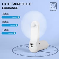 JISULIFE 3 az 1-ben Hordozható Mini Ventilátor 4800 mAh Akkumulátorral, 21 Órás Üzemidővel, Powerbank és Zseblámpa Funkcióval - Fehér 2