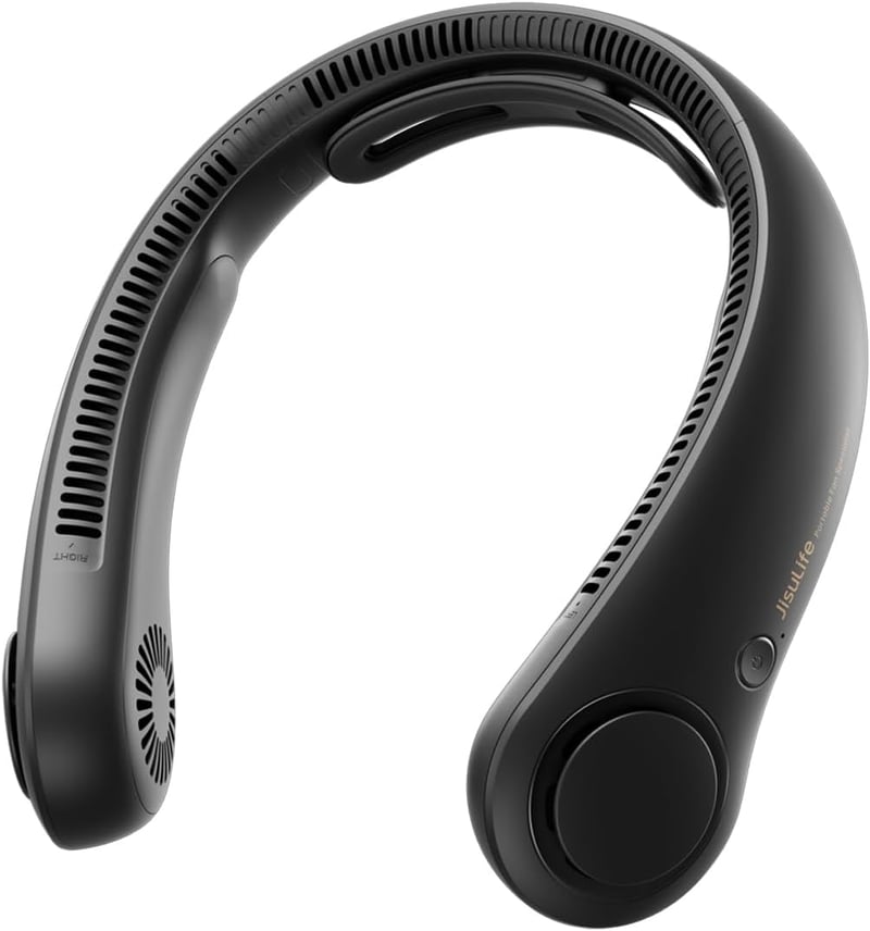Ventilator de gât portabil JISULIFE cu suport pentru gât, utilizare hands-free, 5 viteze, reîncărcabil 5000 mAh, negru, pentru femei și bărbați