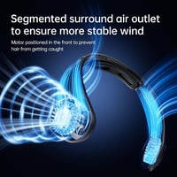 Ventilator de gât portabil JISULIFE cu suport pentru gât, utilizare hands-free, 5 viteze, reîncărcabil 5000 mAh, negru, pentru femei și bărbați 3