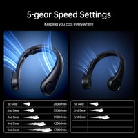 Ventilator de gât portabil JISULIFE cu suport pentru gât, utilizare hands-free, 5 viteze, reîncărcabil 5000 mAh, negru, pentru femei și bărbați 5