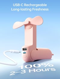 JISULIFE Mini Kézi Ventilátor 3 az 1-ben - USB Tölthető, 12-19 Órás Üzemidő, Powerbank és Zseblámpa Funkcióval, Rózsaszín 8
