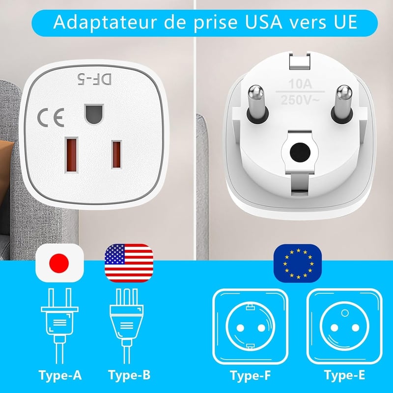 JIUGGLAD USA-Franciaország hálózati adapter 2 darab