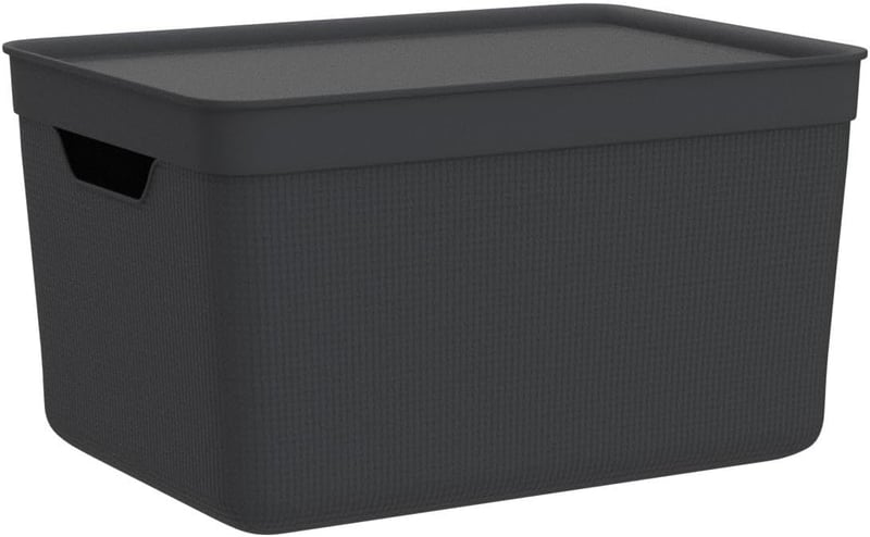 JIVE 3 darabos tárolódoboz szett fedéllel, 16 literes, sötétszürke, recycled műanyag