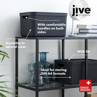 JIVE 3 darabos tárolódoboz szett fedéllel, 16 literes, sötétszürke, recycled műanyag 5