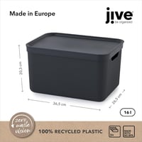 JIVE 3 darabos tárolódoboz szett fedéllel, 16 literes, sötétszürke, recycled műanyag 9