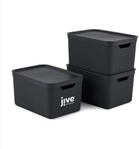 JIVE 3 darabos tárolódoboz szett fedéllel, 16 literes, sötétszürke, recycled műanyag 1