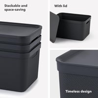 JIVE 3 darabos tárolódoboz szett fedéllel, 16 literes, sötétszürke, recycled műanyag 6