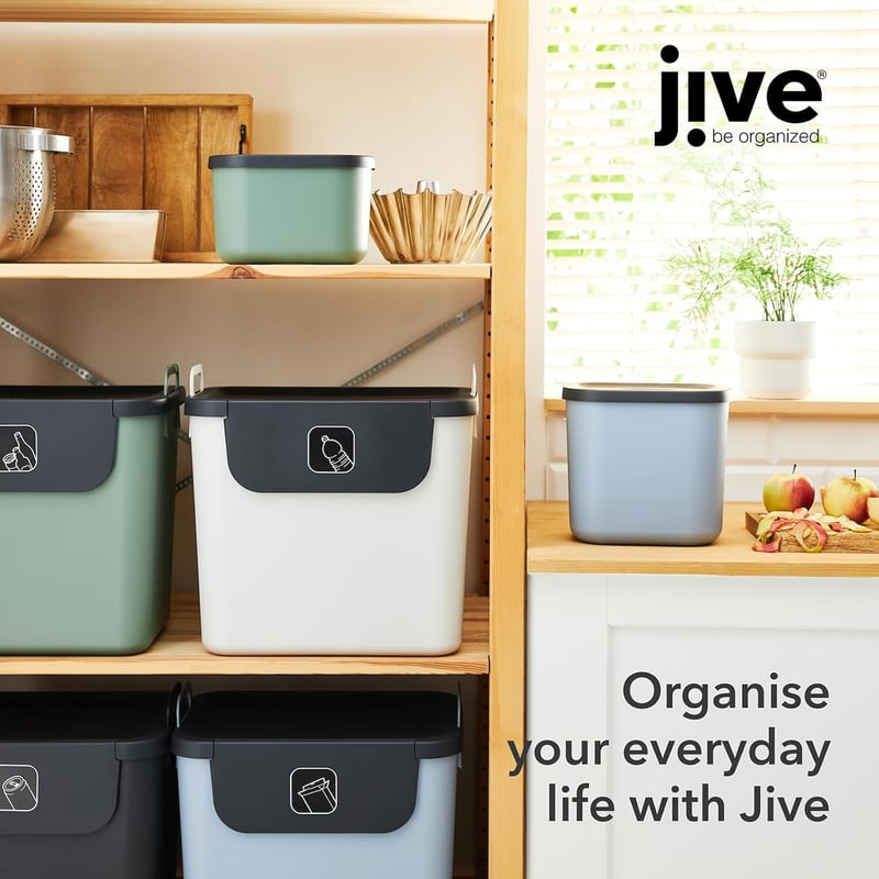 JIVE 3 darabos tárolódoboz szett fedéllel, 16 literes, sötétszürke, recycled műanyag