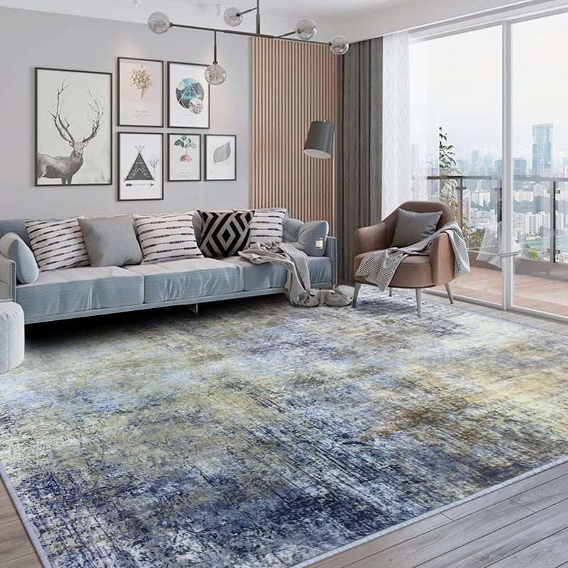 Jiyuhang Nappali Szőnyeg 200x300 cm Kék-Szürke Modern Mintás Csúszásmentes Rövid Bolyhos Szőnyeg Hálószoba Iroda Konyha