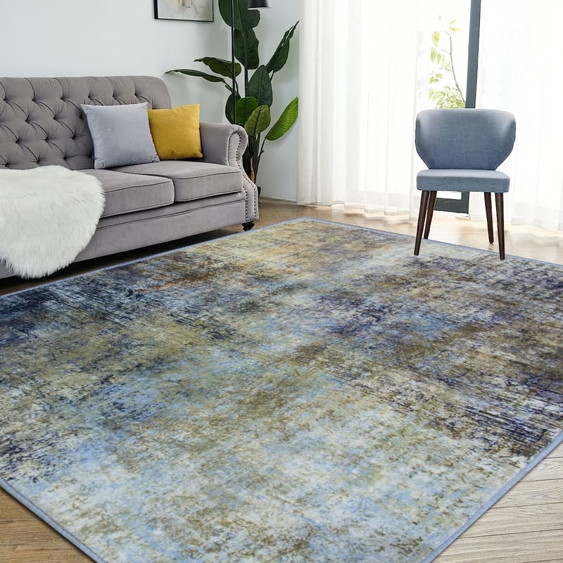 Jiyuhang Modern Nappali Szőnyeg 160x230cm - Kék-Szürke/Bézs Színátmenetes Rövid Szálú Puha Szőnyeg Csúszásgátló Alappal Hálószobába és Étkez
