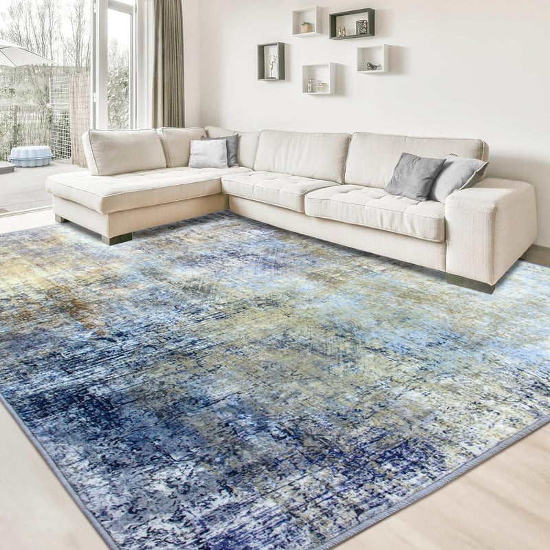 Jiyuhang Nappali Szőnyeg 200x300 cm Kék-Szürke Modern Mintás Csúszásmentes Rövid Bolyhos Szőnyeg Hálószoba Iroda Konyha
