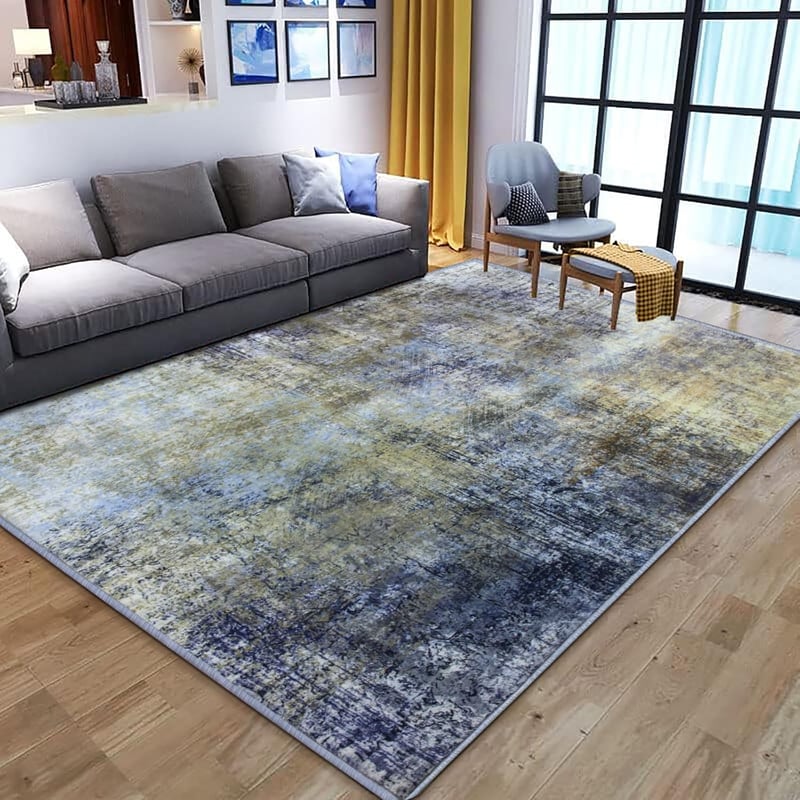 Jiyuhang Nappali Szőnyeg 200x300 cm Kék-Szürke Modern Mintás Csúszásmentes Rövid Bolyhos Szőnyeg Hálószoba Iroda Konyha