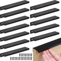 JIZZU Bútorfogantyú Szett 12 db Fekete Alumínium Rejtett Fogantyú 150mm Furattáv Csavarokkal Konyha Szekrény Gardrób 1